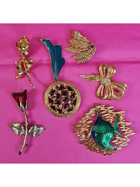 Vintage Quality Brooch Lot Of 7 Brooch Pins Mostly Gold Plated